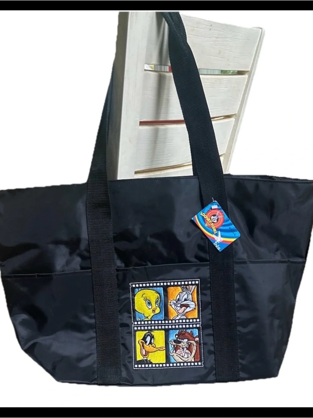 Looney Tunes Black Tote Bag Tweety Bugs Bunny Daffy Duck Tasmanian Devil